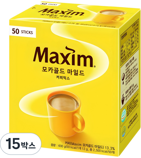 맥심 모카골드 마일드 커피믹스, 12g, 50개입, 15박스