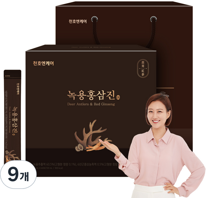 천호엔케어 녹용홍삼진 스틱 선물세트 60p + 쇼핑백, 720ml, 9개