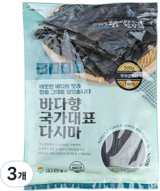 완도건강해 완도산 건다시마, 500g, 3개