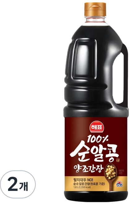 해표 순알콩 양조간장, 2개, 1.8L