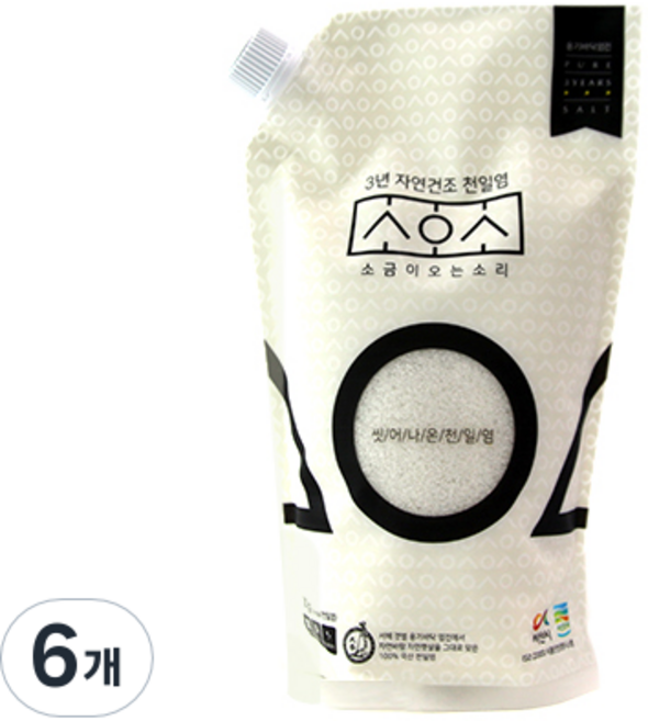 소금이오는소리 3년묵은 씻어나온 천일염, 700g, 6개