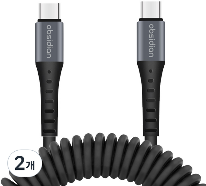 obsidian 車用 USB C to C 手機彈簧線圈 PD 超高速充電線 60W 3A, 單一顏色, 2個, 70cm
