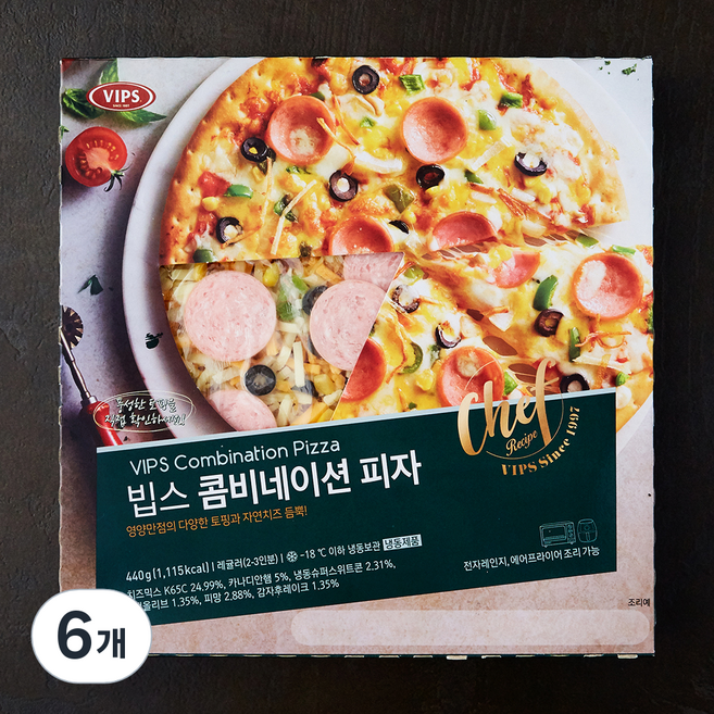 빕스 콤비네이션 피자 (냉동), 440g, 1개입, 6개