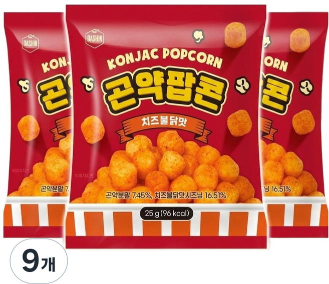 다신 곤약팝콘 치즈불닭, 25g, 9개