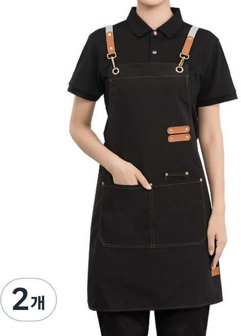 다퍼남 방수 캔버스 바리스타 앞치마, 블랙, 2개