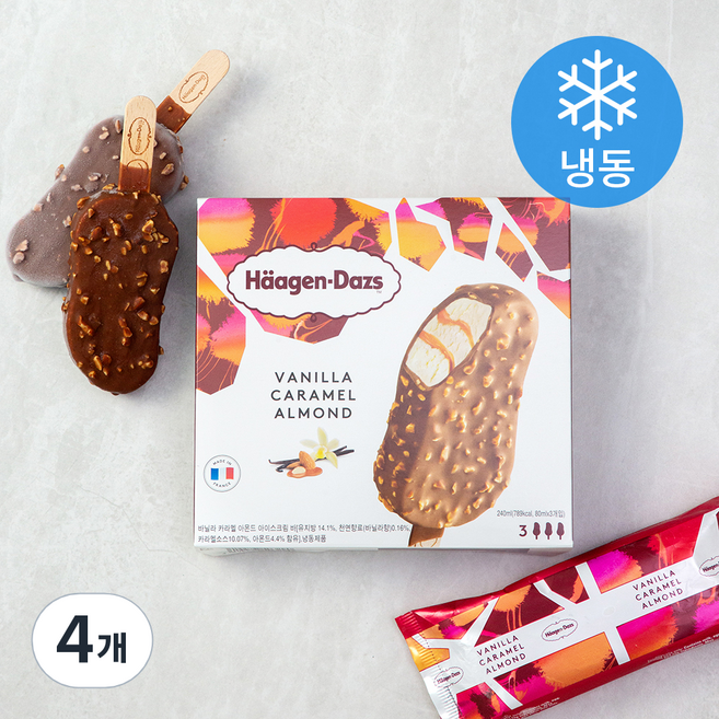 하겐다즈 멀티바 아이스크림 바닐라 캐러멜 아몬드 (냉동), 80ml, 3개입, 4개