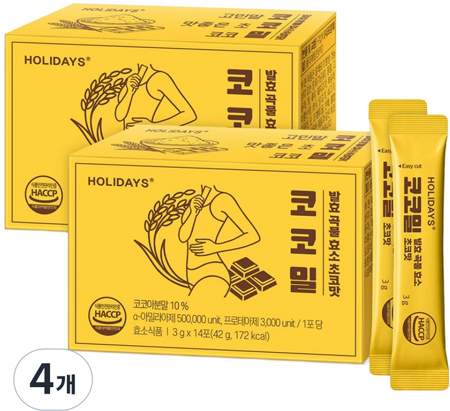 HOLIDAYS Cocomill 發酵穀物酵素 巧克力口味 14入, 4個, 42g