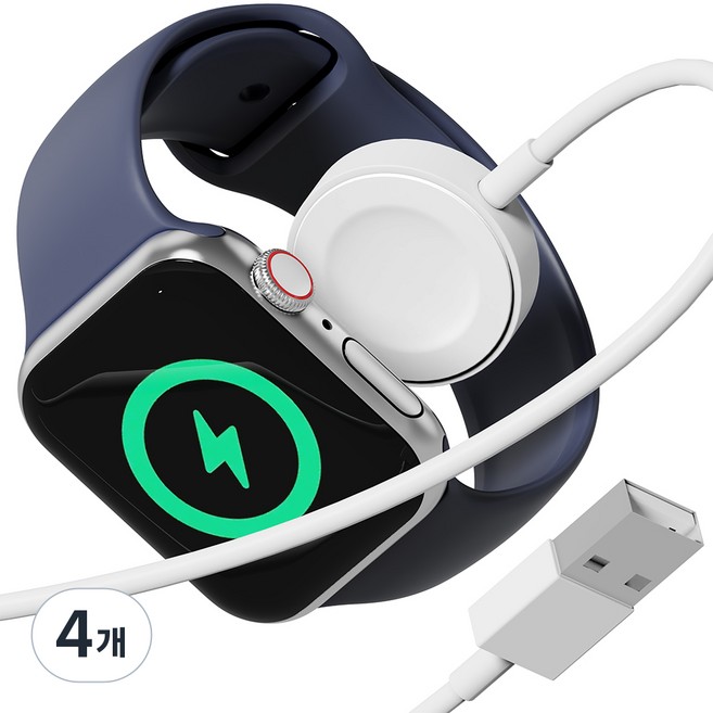누아트 애플워치 전기종 호환 USB타입 무선 충전기 케이블, 화이트, 4개