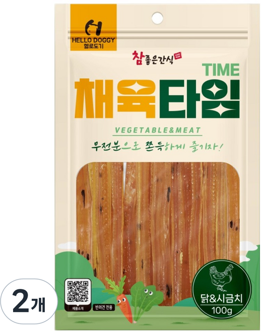 헬로도기 무전분 쫀득 져키 채육타임, 2개, 100g, 혼합맛(닭/시금치)