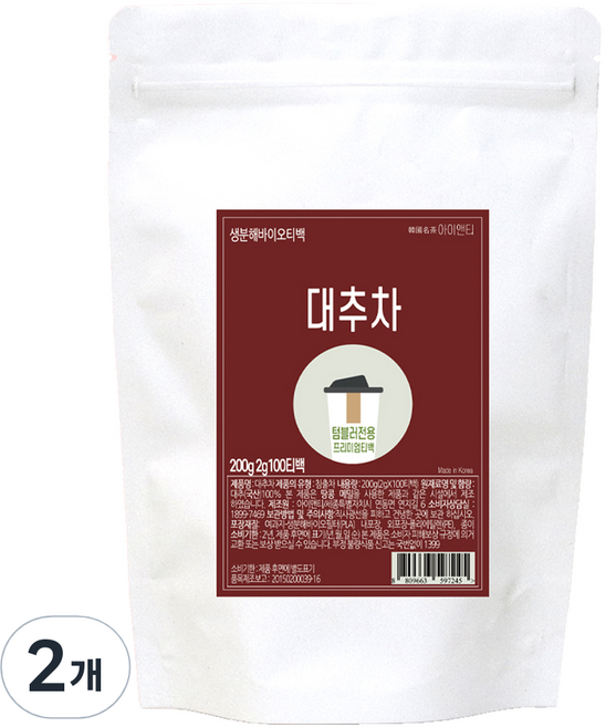 아이앤티 대추차 티백 텀블러용, 2개, 100개입, 2g