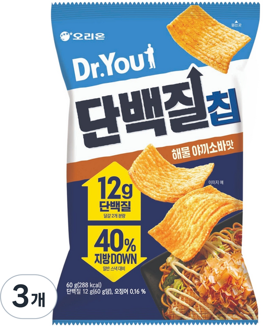 닥터유 단백질바 오리온 단백질칩 해물야끼소바맛, 60g, 3개