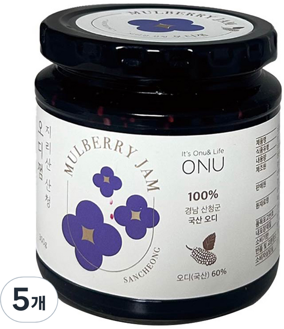 智異山山清桑葚果醬, 5個, 300g