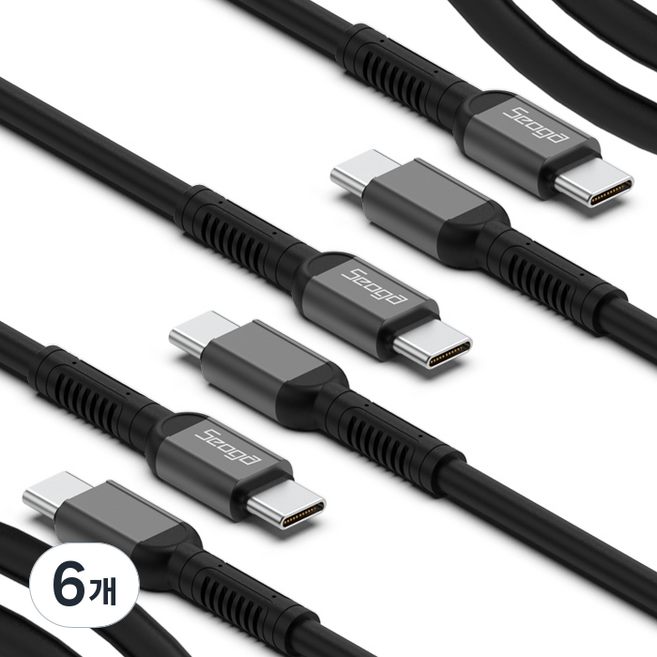 서가 메탈 고강도 초고속 충전 케이블 C to C PD 60W, 1.5m, 블랙, 6개