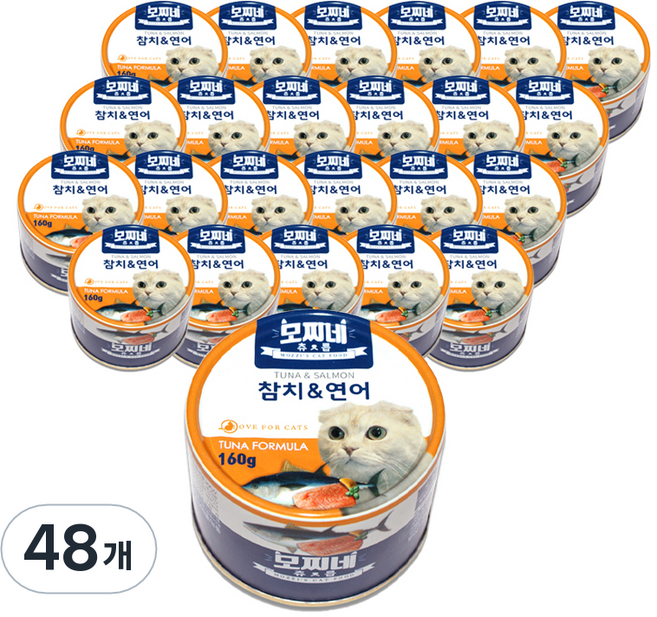 모찌네 생후 3개월 이상 고양이 츄릅 간식캔, 연어+참치, 160g, 48개