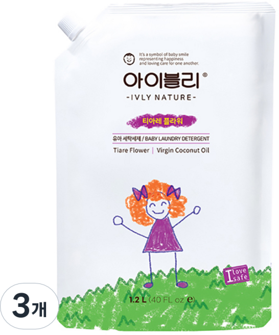 아이블리네이쳐 코코넛 오일 성분 유아세제 티아레 플라워향, 3개, 1.2L