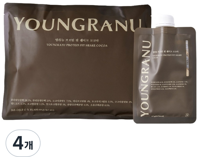 영라뉴 프로틴 핏 쉐이크 코코아맛 파우치형, 315g, 4개