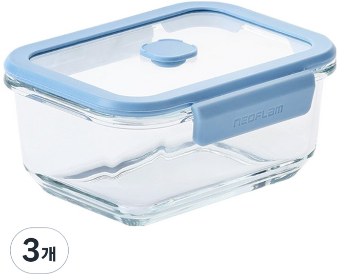 네오플램 베큐씰 내열유리 진공 직사각 밀폐용기, 3개, 단품