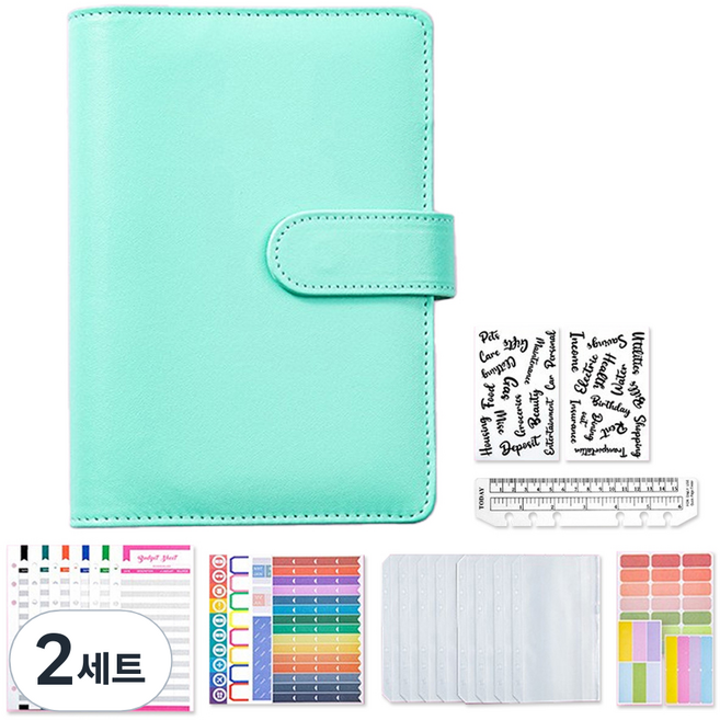 마다꾸미 현금 챌린지 다이어리 바인더 A6 속지 6공 세트, 민트, 2세트