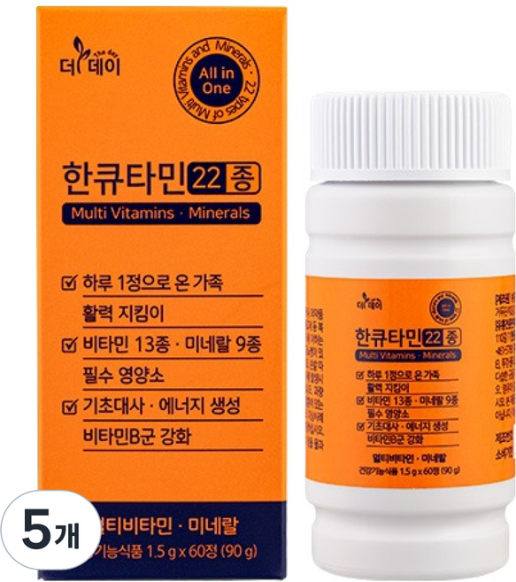 더데이 온가족 멀티비타민 한큐타민 90g, 5개, 60정
