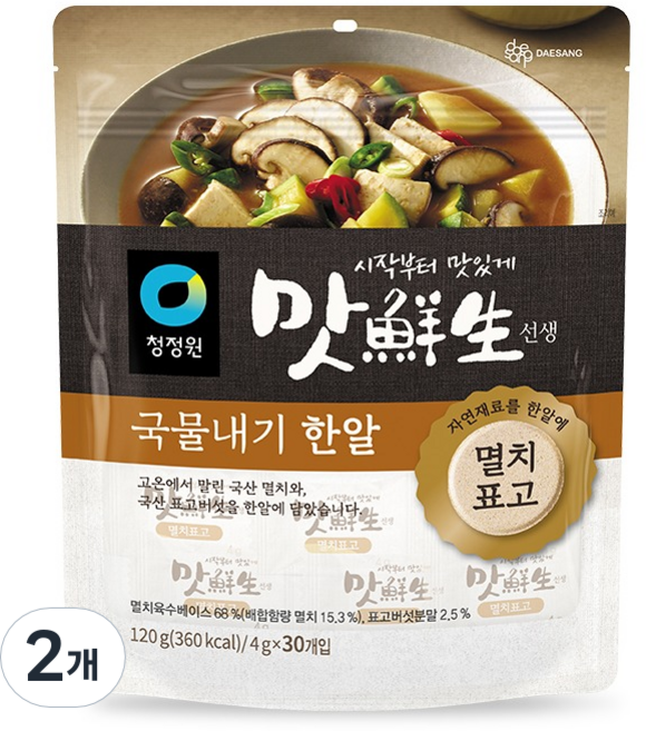 맛선생 청정원 멸치표고 국물내기한알 30p, 120g, 2개