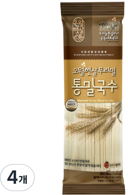 오월햇살 우리밀 통밀국수, 400g, 4개