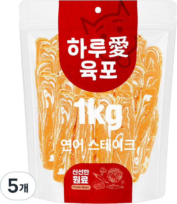 하루애 강아지 육포 대용량 스테이크 간식, 1kg, 5개, 연어