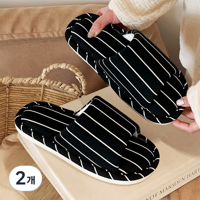 에버하우스 소프트 코튼 리넨 거실화, 블랙, 2개