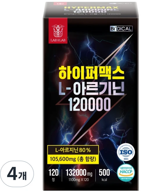 랩온랩 정품 하이퍼맥스 L 아르기닌 120000, 120정, 4개 - 쿠팡