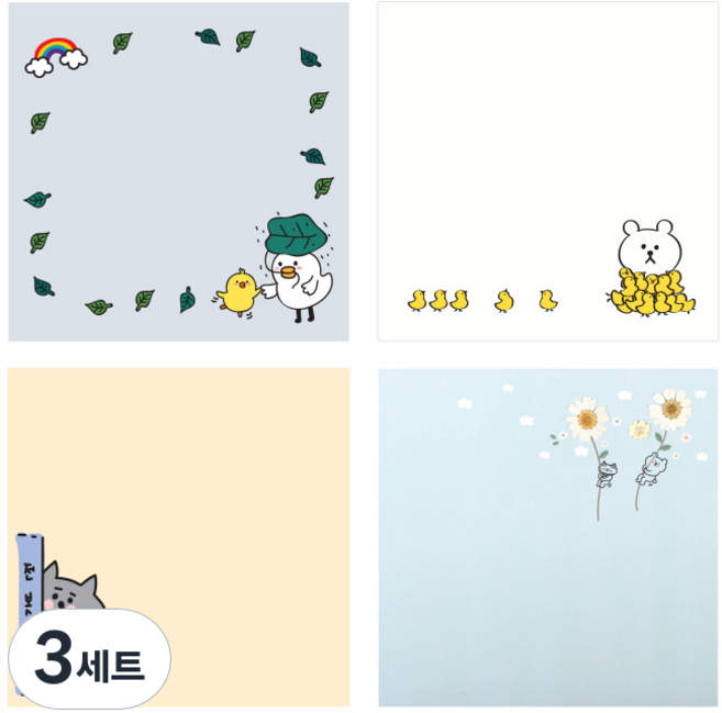 캐릭터 떡 메모지 4종 세트, 나뭇잎솔솔 + 곰돌이와병아리 + 전봇대 + 코스모스, 3세트