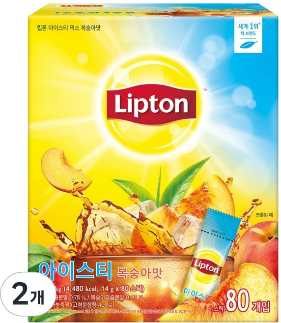 립톤 아이스티 분말 복숭아맛, 14g, 80개입, 2개 - 쿠팡
