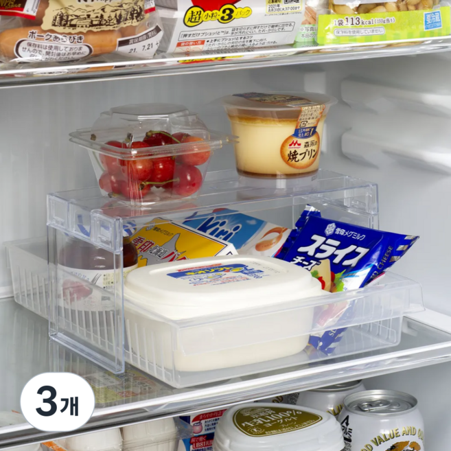 이노마타 냉장고 수납 정리 와이드형 보조선반, 투명, 3개