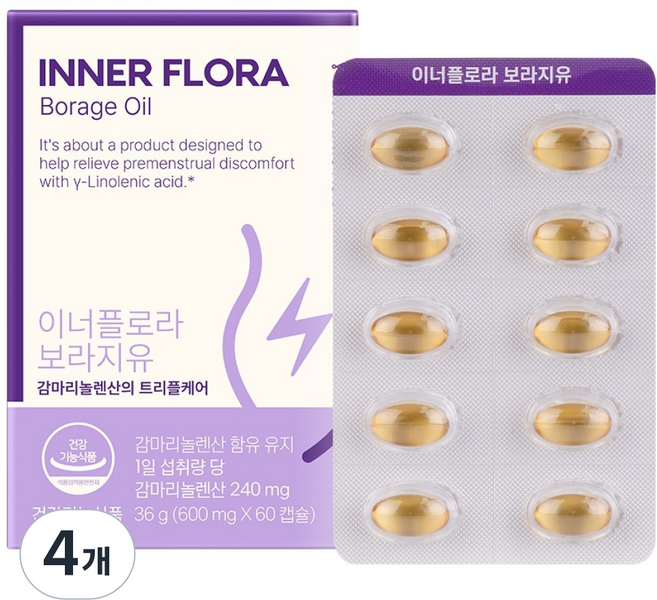 유한건강생활 이너플로라 보라지유, 60정, 4개