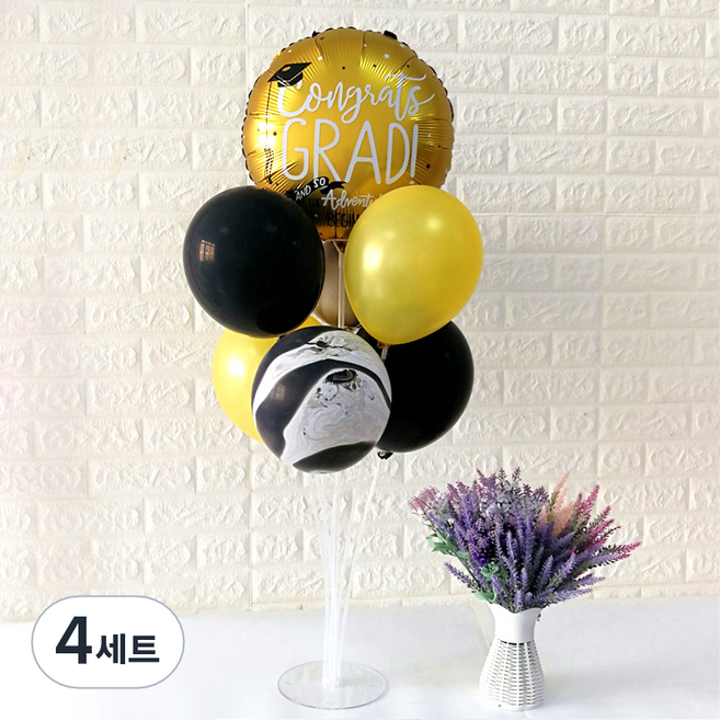 와우파티코리아 졸업 풍선꽂이 세트, 졸업 라운드 골드, 4세트