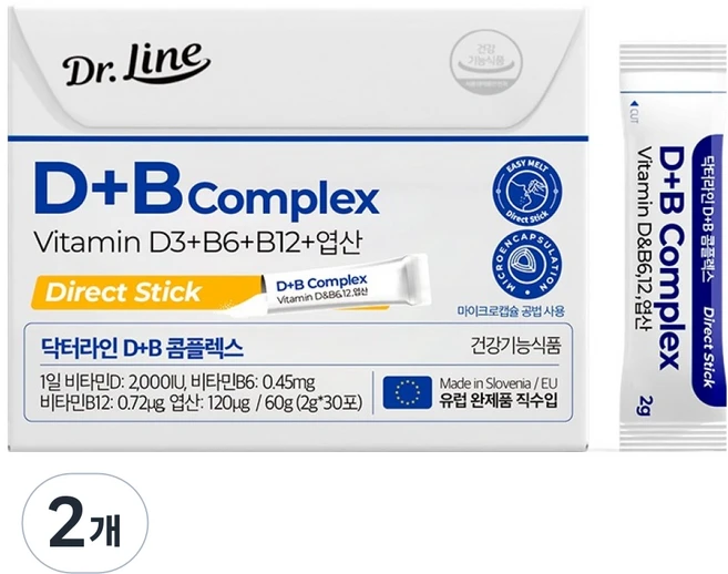 닥터라인 비타민D 비타민B 콤플렉스 다이렉트 비타민, 60g, 2개 - 쿠팡