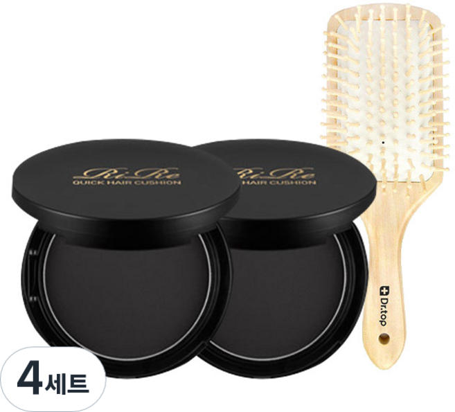리르 퀵 헤어 커버 쿠션 2p + 우드브러쉬 세트, 커버쿠션(내추럴 블랙), 4세트
