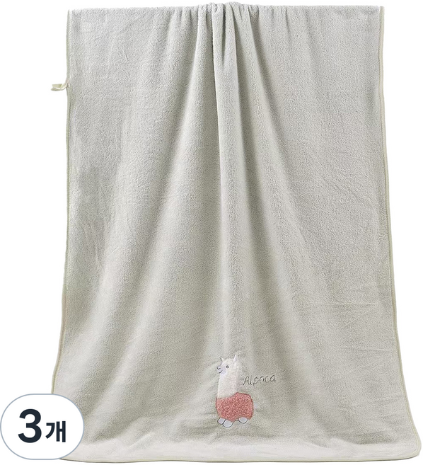 원이네 귀여운 양 디자인 바스타월 70 x 140 cm, 그린, 3개