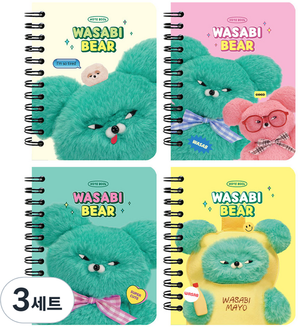 PINKFOOT Wasabi Bear 合紙筆記本 4款套組, 3套, 混合顏色