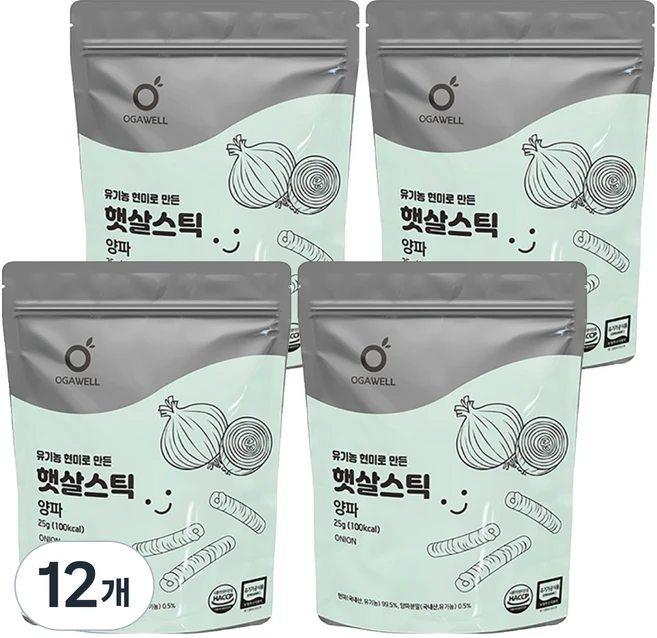 오가웰 유아용 유기농 현미로 만든 햇살스틱, 25g, 12개, 양파 - 쿠팡