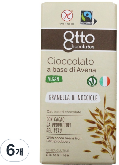 오뚜 오트베이스 초콜릿 위드 헤이즐넛닙스, 100g, 6개