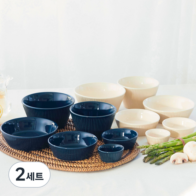 comet Home Ribbed 雙人陶瓷餐具組 12p, White + Blue, 2套, 6 types