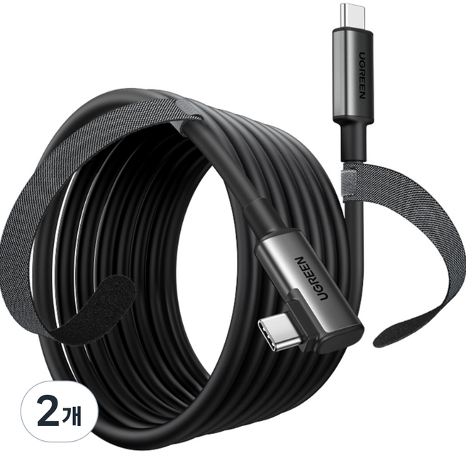 유그린 USB3.2 Gen1 5Gbps VR 헤드셋 90도 C to C타입 케이블 US551, 5m, 블랙, 2개