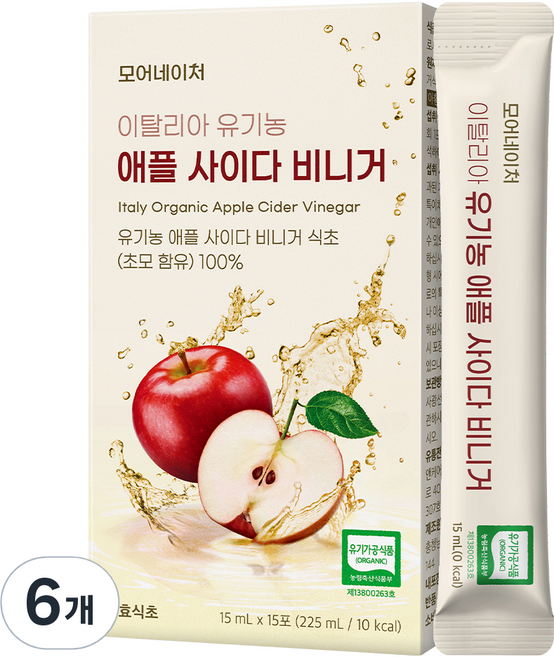 모어네이처 유기농 애플 사이다 비니거 스틱, 225ml, 6개