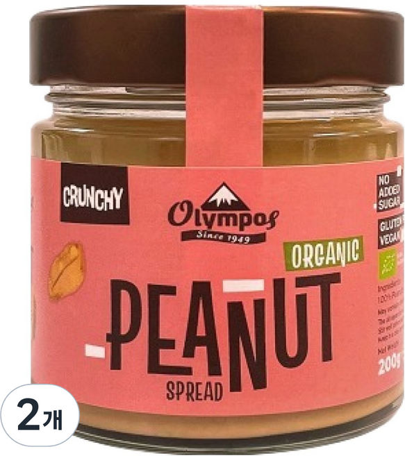 올림포스 유기농 피넛버터 크런치, 200g, 2개