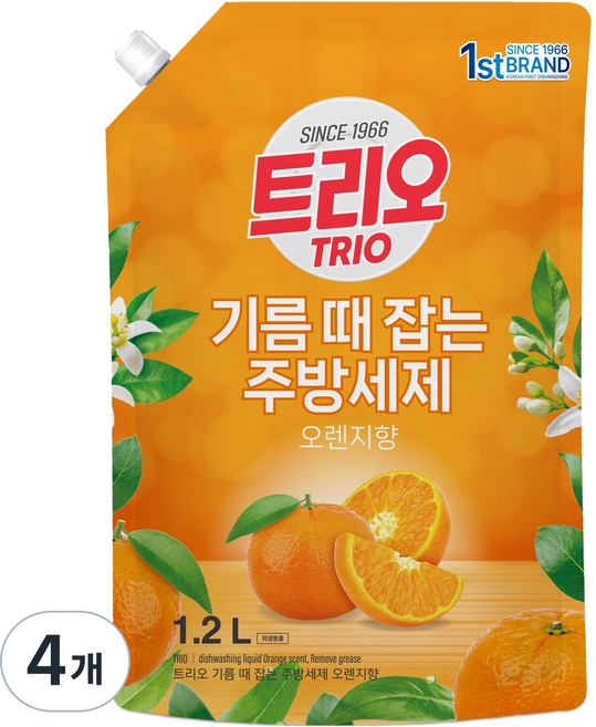 트리오 기름때 잡는 주방세제 오렌지향, 1.2L, 4개