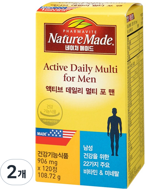네이처메이드 액티브 데일리 멀티 비타민 포 맨, 120정, 2개