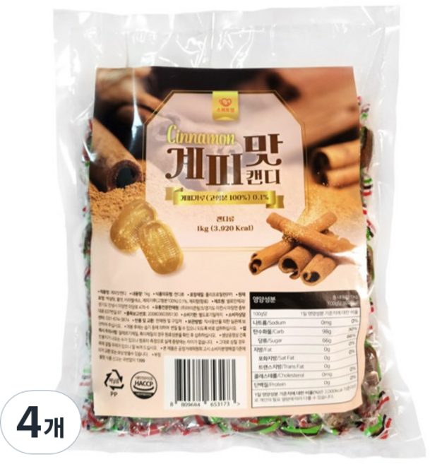 스위트영 계피맛 캔디, 1kg, 4개