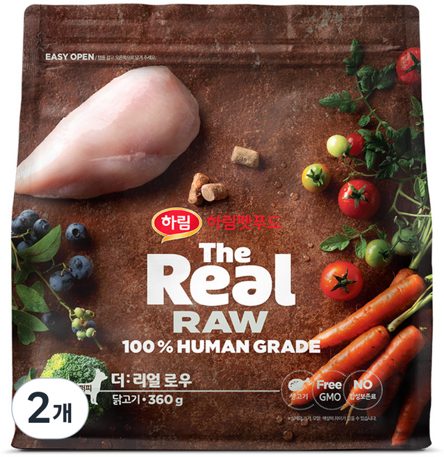 하림펫푸드 퍼피 더리얼 로우 동걸견조 사료, 닭, 360g, 2개