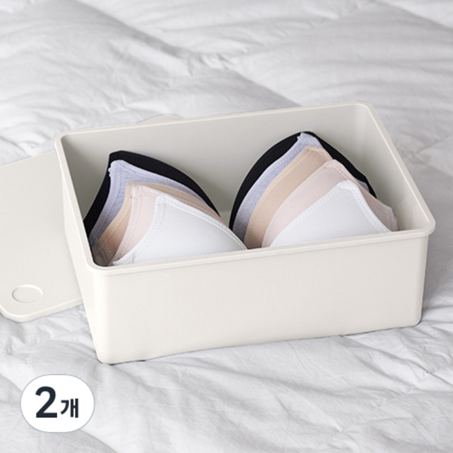 이즈리빙 칸칸칸 속옷 정리함, 아이보리 + 아이보리뚜껑, 2개