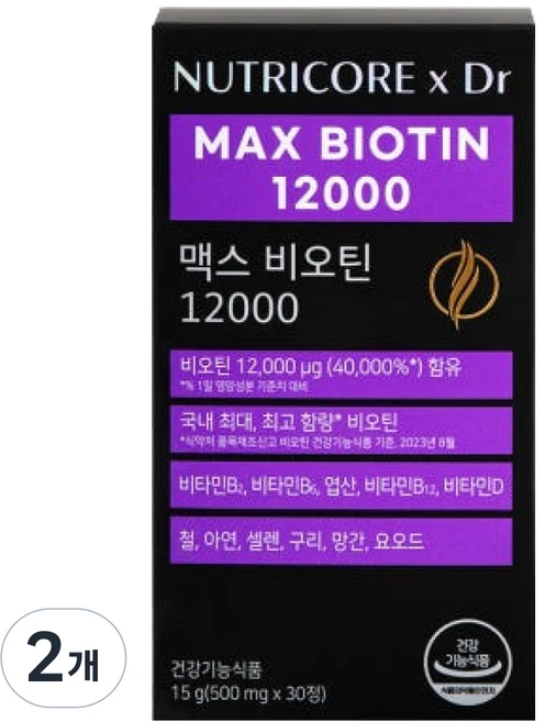 뉴트리코어 x Dr 맥스 비오틴 12000 15g, 30정, 2개 - 쿠팡