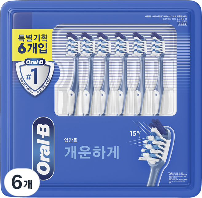 오랄비 깊은세정 크로스액션 프로엑스퍼트 탁월한 세정력 칫솔, 6개입, 6세트